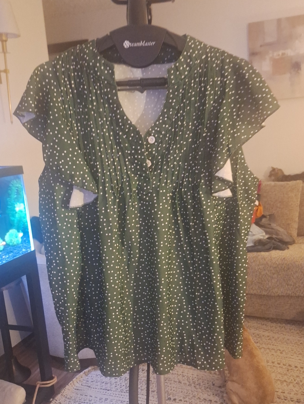 Forest Green Polka Dot Flutter Sleeve Blouse